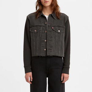 LEVI'S Ex-Boyfriend Hybrid Trucker Denim Jacket Dark Spot Black NWT Size XL